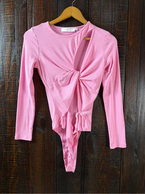 ASTR Long Sleeve Pink Twist Front Cutout Bodysuit thumbnail 3