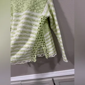 Free People Crochet Loose Fit Scoop Neck Striped Green & White thumbnail 4