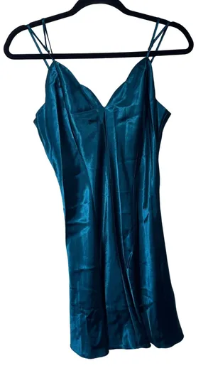 Fredericks of Hollywood Teal Satin Mini Slip Dress Lingerie SZ S New Years‎ thumbnail 1