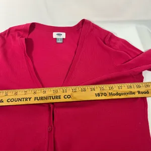 Old Navy V Neck Cardigan Women L Fuchsia Long Sleeve 100%‎ Cotton Button Up thumbnail 3