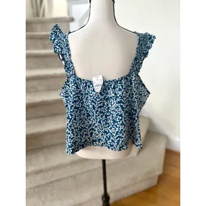 NWT J.Crew Factory Teal Blue & White Floral Print Square Neck Tank thumbnail 3