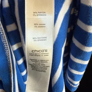 Chico's Miraculous Stripe Tiered Top Blue White‎ Asymmetrical Stripe Sz 1 M 8 thumbnail 14