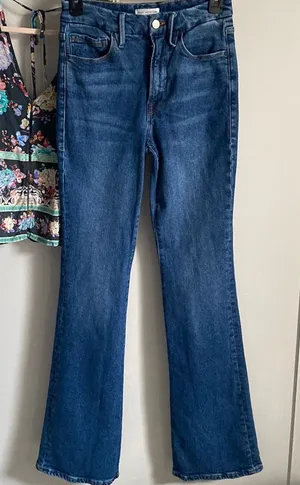 Anthropologie Good American Good Curve Straight High-Rise Denim Jean Medium Blue Wash Stretch thumbnail 1