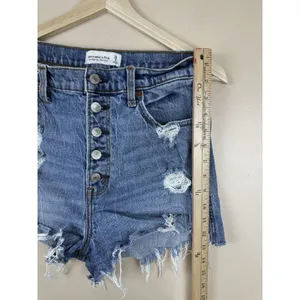 Abercrombie & Fitch Women’s 29/8 Ultra High Rise Mom Short Distressed Denim Blue thumbnail 8