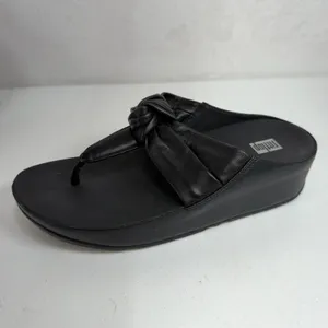 FitFlop 7.5 Twiss II Knotstrap All Black Wedge Platform Microwobbleboard FJ2-090 thumbnail 7