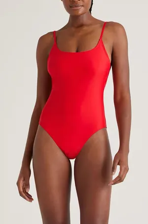 NWOT Quince Italian Cami One-Piece Swimsuit – Red, Size M thumbnail 1