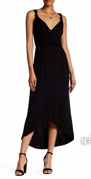 Vanity Room Surplice Knot Midi Dress Black S thumbnail 1