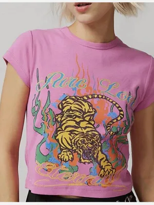 Urban Outfitters Pure Love Tiger Baby Tee In Pink Women’s Large thumbnail 1
