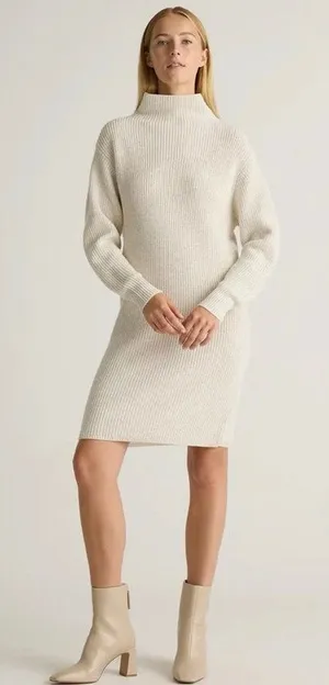 Quince Size XL Sweater Dress Australian Merino Wool Turtleneck Heather Bone thumbnail 1