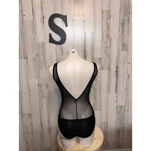 Timing Black Mesh Lace Bodysuit Womens Size Small S Sheer Low Back Teddy Lingeri thumbnail 5