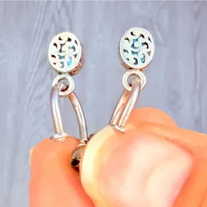 Turquoise tone oval gem dangle earrings in silver tone set Jewlery accessories thumbnail 4