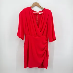Amanda Uprichard Red Surplice Ruched V-Neck Mini Dress Size Small Tulip‎ Skirt thumbnail 2