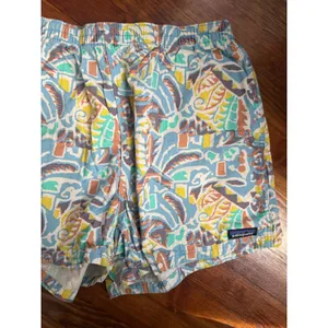 Patagonia Womens Baggies Shorts Abstract Geometric Print Blue Yellow Large thumbnail 7