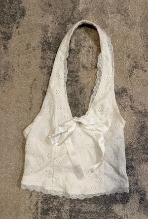 Kimchi Blue White Lace Halter Top with Ribbon thumbnail 1