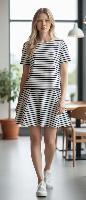 STS Sail to Sable Navy White Stripe Knit Skirt Set Tunic Top M‎ thumbnail 1
