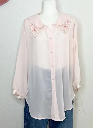 Vintage Etienne NWT Dead stock Pink Floral Embellished Top S thumbnail 1