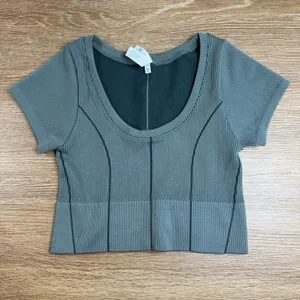 OFFLINE by Aerie Seamless Ribbed Crop Top Women's M Short Sleeve Green Workout thumbnail 2