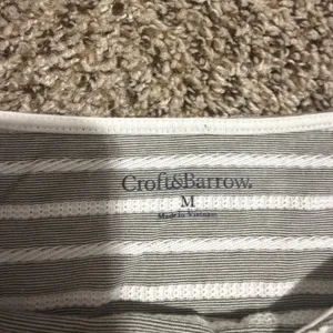 Croft & Barrow Womens Grey White Striped Boat Neck 3/4 Sleeve Button Top Medium thumbnail 3