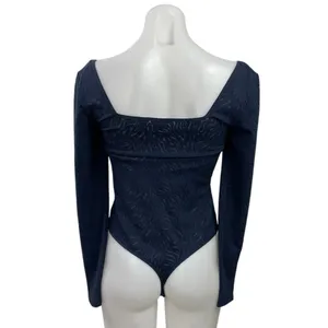 Aritzia Babaton Navy Blue Textured Square Neck Long Sleeve Bodysuit Top Size M thumbnail 3