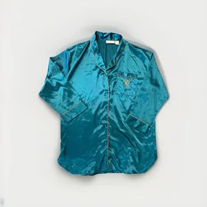 Vintage Victoria's Secret Gold Label Satin Pajama Shirt Dress Green Monogramed thumbnail 8