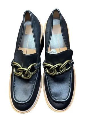 Dolce Vita Shoes Womens Size 10 Black Leather Chain Platform Wedge Loafers thumbnail 1