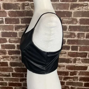 Blashe Black Faux Leather Crop Top Sleeveless Stretch Tank Top Size M thumbnail 2