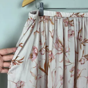 T Tahari Maxi Skirt Womens Large Cream‎ Pink Floral A-Line Stretch Lightweight L thumbnail 11