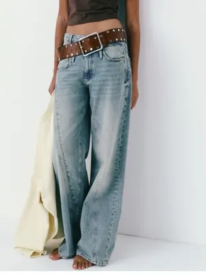 Zara deconstructed high rise wide leg jeans size 6 thumbnail 2