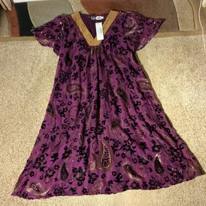 NEW Piper & Scoot Albie Purple Burnout Velvet Paisley‎ Midi Dress L PSD4193-PS thumbnail 2
