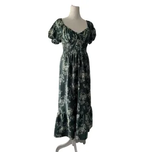 Hint of Blush Green Floral Print Smocked Waist Puff Sleeve Maxi Dress thumbnail 5