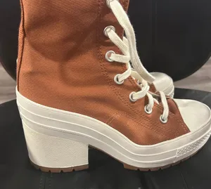 Stylish Lace-Up Platform Boots - Brown and White thumbnail 1