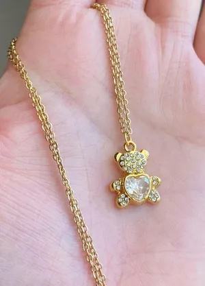 Handmade gold tone stainless steel teddy bear cute retro necklace🧸 thumbnail 1