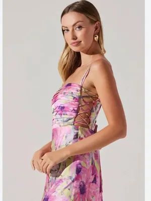 ASTR Antlia Pink Floral Spaghetti Strap Midi Dress Medium Wedding Guest Formal thumbnail 8