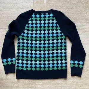 J Crew‎ Women Argyle Crewneck 100% Lambs Wool Sweater Y2K Preppy S Blue Green thumbnail 6