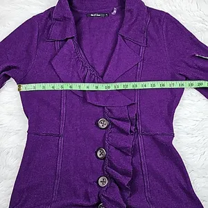 Nic + Zoe -753‎ Women's Magenta Buttoned Ruffled Dress Coat Size Small thumbnail 6