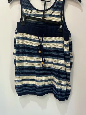 C&C California striped knit two piece set navy blue cream color Medium thumbnail 5