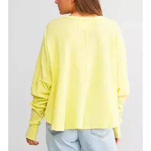 Free People Microphone Drop Lemon Grass Yellow Thermal Top Waffle‎ Knit Medium thumbnail 2