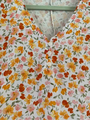 LOFT Short-Sleeve Floral V-Neck Top in Orange and Pink thumbnail 4