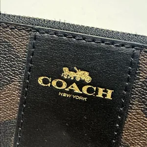 Coach Brown and Black Signature Wristlet with Gold Logo thumbnail 2