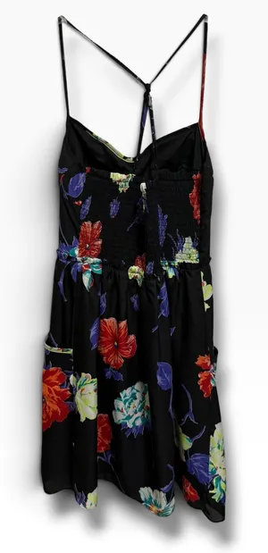 American Eagle Floral Mini Dress Black Sweetheart Neck Smocked Back Pockets XS thumbnail 1