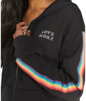 Spiritual Gangster Rainbow Stripe Love More Meditation Zip-Front Sweatshirt Hood thumbnail 3