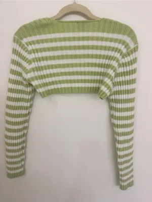 Princess Polly Green & White Striped Cropped Bolero Sweater Women’s size XS/S thumbnail 2