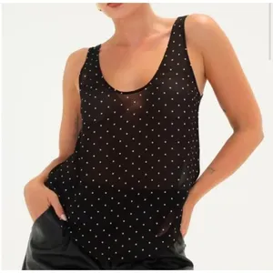 Rumored‎ Old Fashion Classic Dot Tank Top SMALL Black Curved Shirttail NEW Indie thumbnail 3