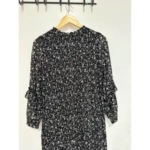 Zara Floral Printed Pleat Mini Dress XS Black Long Sleeves‎ Whimsygoth thumbnail 5
