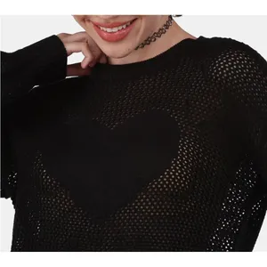 No Boundaries Womens Sweater Size S Black Soot Heart Mesh Open Knit Gothcore thumbnail 5