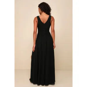 NWT Lulus Thoughts of Hue Black Surplice Maxi Dress Wedding Holiday Size S thumbnail 3