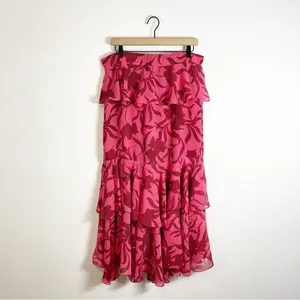 MISA Los Angeles Kalani Skirt Graphic Floral Pink Red Midi Skirt Small thumbnail 6