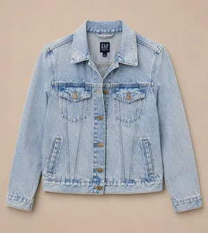 Gap Womens Denim Jacket Large Light Blue Classic Trucker Acid Wash Pockets thumbnail 1
