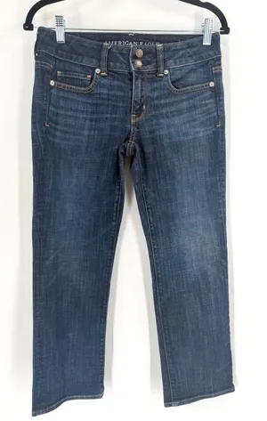 American‎ Eagle Artist Crop Jeans Womens 4 Dark Wash Stretch Denim Indie Sleaze thumbnail 1