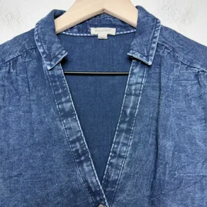 Anthropologie Pilcro Women Cotton Denim Top XS Blue Ruched Button Western Boho thumbnail 4